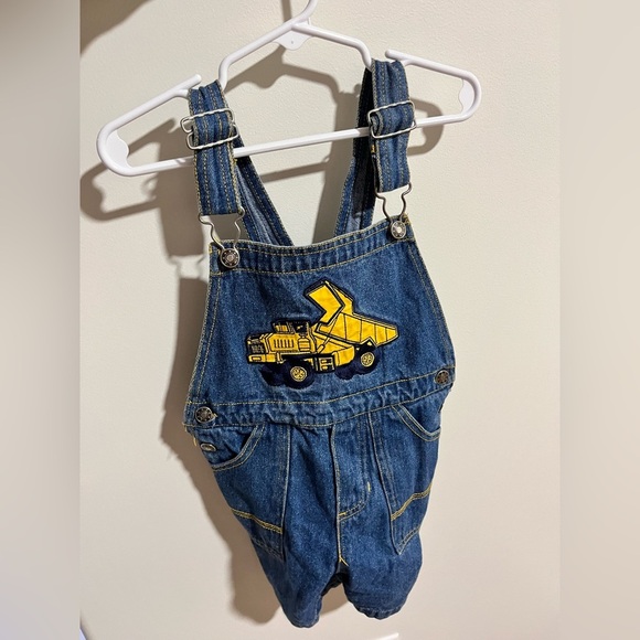 Kids vintage Denim Overall Shorts construction truck shortalls - Picture 4 of 11